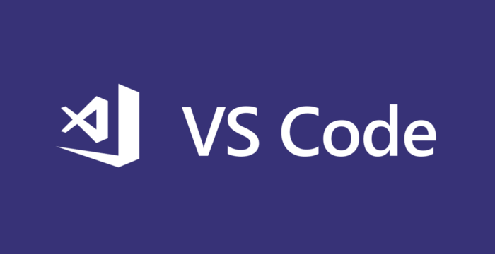 Logo branco do VS Code em um fundo roxo